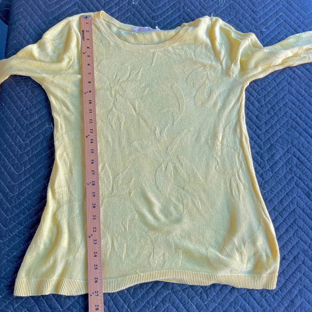 Soft Surroundings Sweater Womens Large Yellow Textured Floral Lightweight - Picture 7 of 10